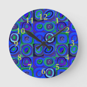 Kandinsky Farbstudie Blue Quadrate Square Circle  Round Clock