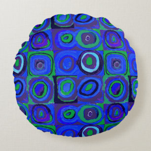 Kandinsky Farbstudie Blue Quadrate Square Circle  Round Pillow