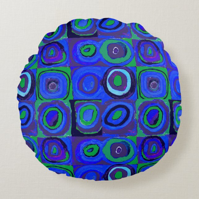 Kandinsky Farbstudie Blue Quadrate Square Circle  Round Pillow (Front)