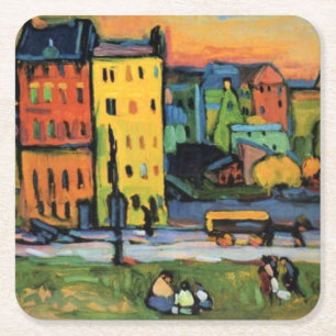 Kandinsky - Houses in Munich, Square Paper Coaster