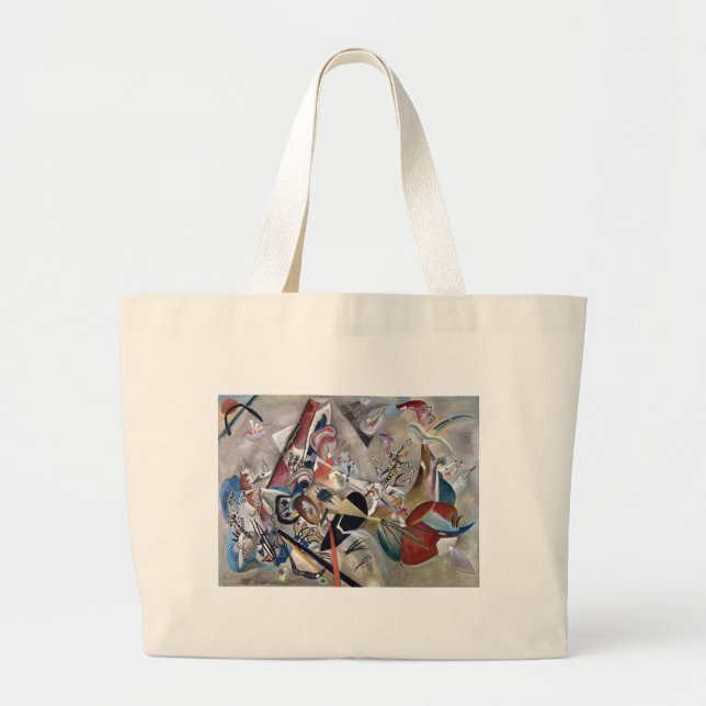 Kandinsky In Grey Abstract Artwork Large Tote Bag (Front)