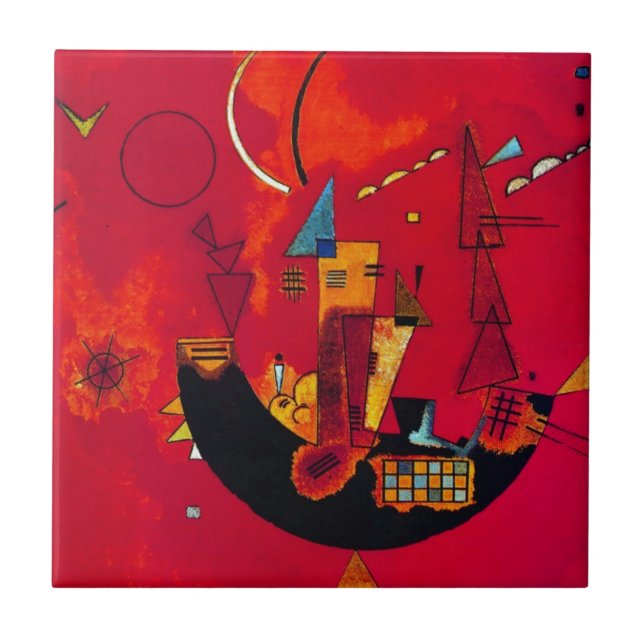 Kandinsky Mit und Gegen Red Abstract Painting Tile (Front)