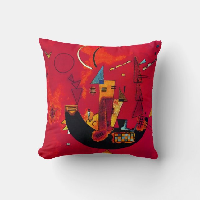 Kandinsky Modern Red Abstract Artwork Throw Pillow (Front)