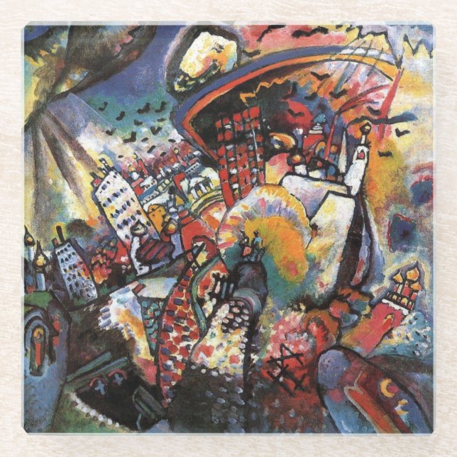 Kandinsky Moscow I Cityscape Abstract Painting Glass Coaster (Front)