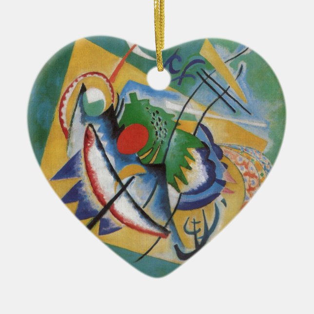 Kandinsky Red Oval Abstract Artwork Green Yellow Ceramic Ornament (Front)