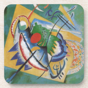 Kandinsky Red Oval Abstract Artwork Green Yellow Coaster