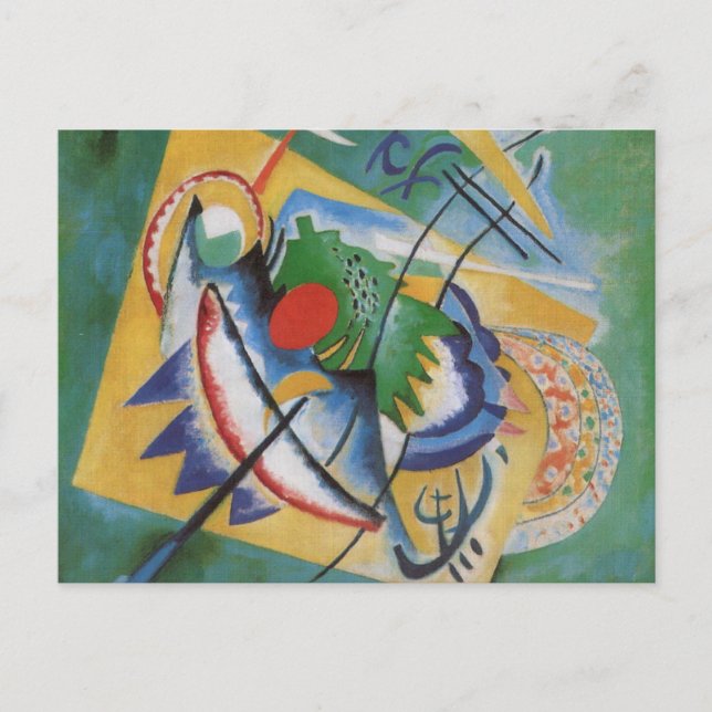 Kandinsky Red Oval Abstract Artwork Green Yellow Postcard (Front)