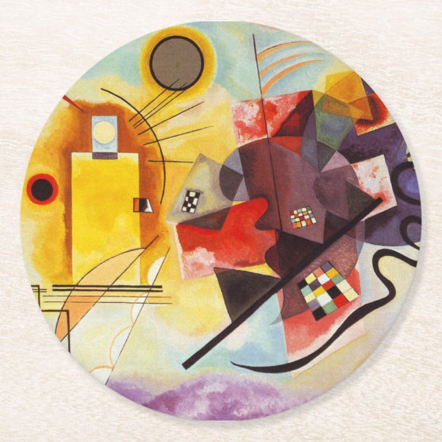 Kandinsky Red Yellow Blue Abstract Painting Round Paper Coaster (Front)