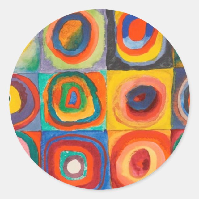 Kandinsky Squares Concentric Circles Classic Round Sticker (Front)