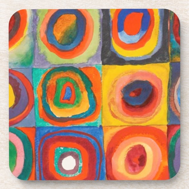 Kandinsky Squares Concentric Circles Coaster (Front)