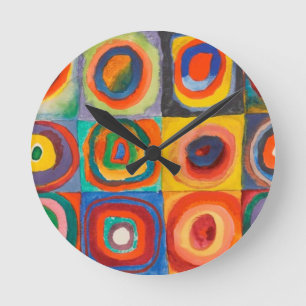 Kandinsky Squares Concentric Circles Round Clock