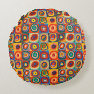 Kandinsky Squares Concentric Circles Round Pillow