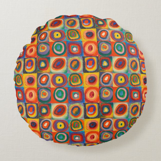 Kandinsky Squares Concentric Circles Round Pillow (Front)