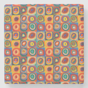 Kandinsky Squares Concentric Circles Stone Coaster