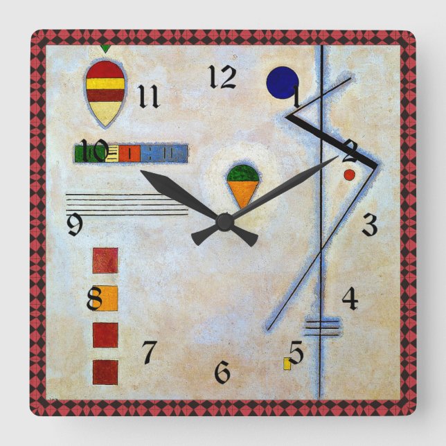 Kandinsky - Von-Zu (red and black frame) Square Wall Clock (Front)