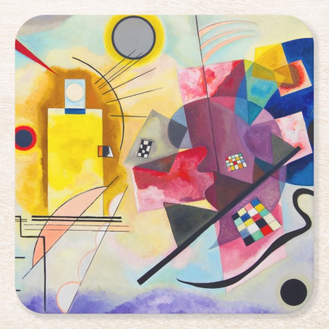 Kandinsky Yellow-Red-Blue Square Paper Coaster (Front)