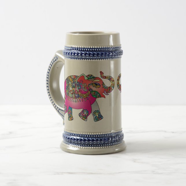 Kandy colourful pink Elephant  mug  beer stein (Front Left)
