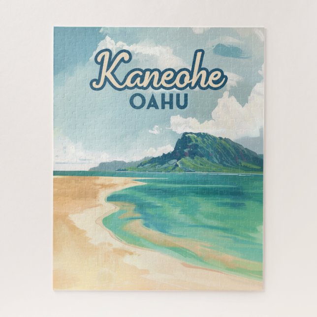 Kaneohe Sandbar Oahu Hawaii Retro Jigsaw Puzzle (Vertical)