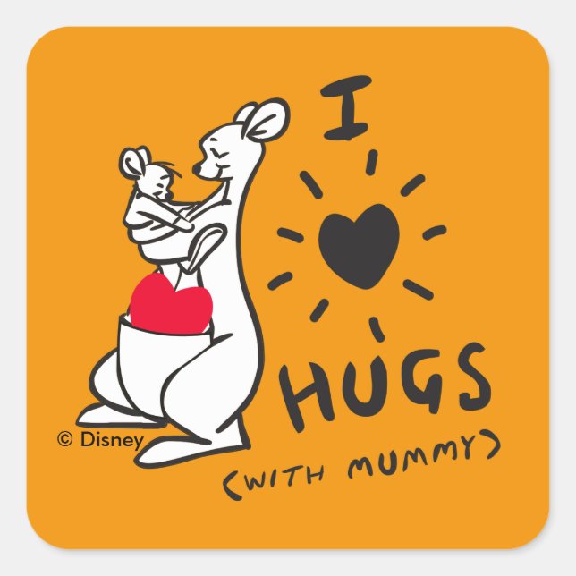 Kanga & Roo | I Love Hugs (with Mummy) Square Sticker (Front)