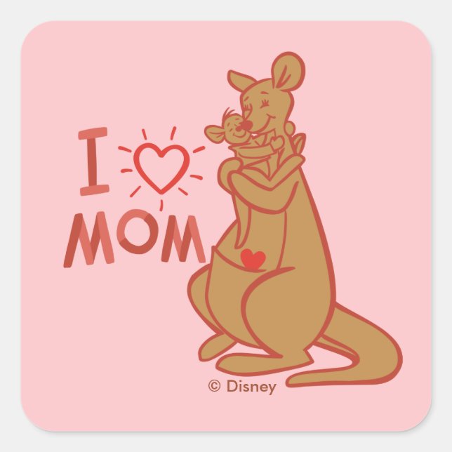 Kanga & Roo | I Love Mom Square Sticker (Front)