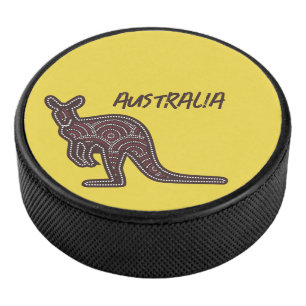 Kangaroo Aboriginal Mosaic Hockey Puck