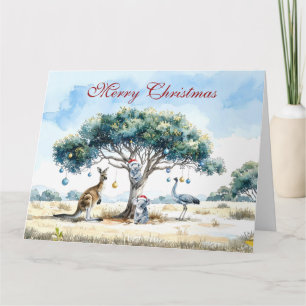 Kangaroo and Emu Christmas Gumtree Baubles Card