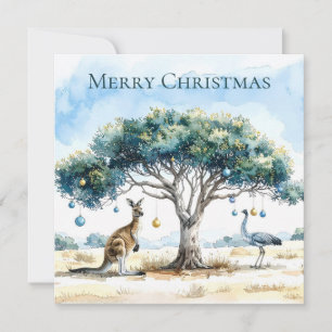 Kangaroo and Emu Christmas Gumtree Baubles Holiday Card