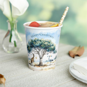 Kangaroo and Emu Christmas Gumtree Baubles Paper Cups