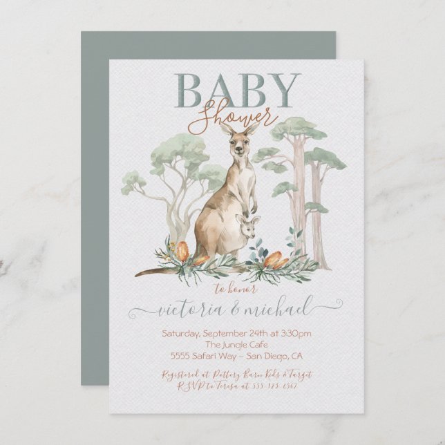 Kangaroo and Joey Baby Shower invitations (Front/Back)