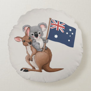 Kangaroo and Koala Round Pillow