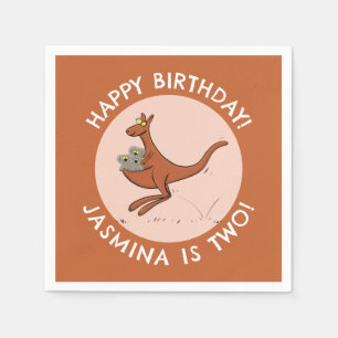 Kangaroo and koalas personalized cartoon birthday napkin