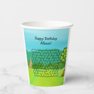 Kangaroo and Leaves Maze Birthday Paper Cups