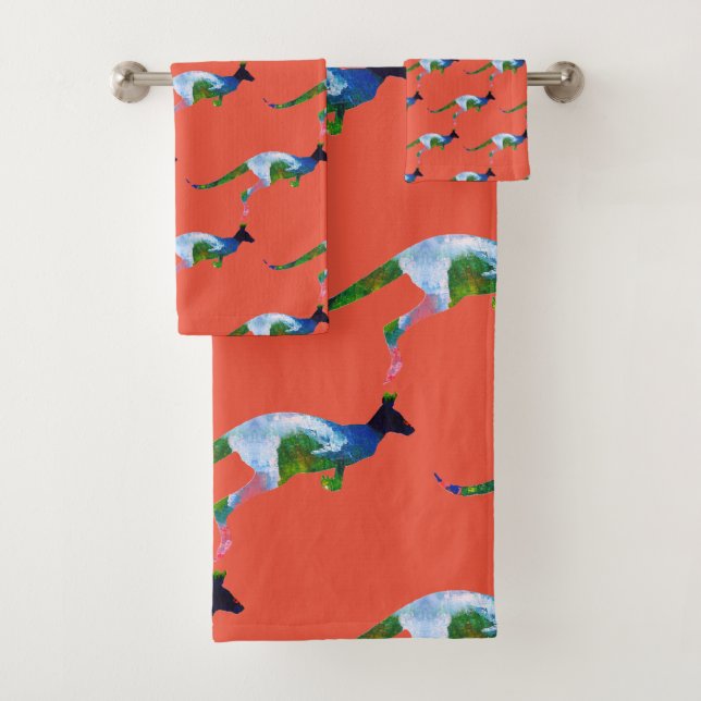 Kangaroo Art  Bath Towel Set (Insitu)