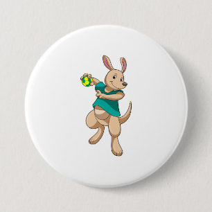 Kangaroo as Handball player with Handball 3 Inch Round Button