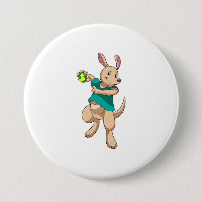 Kangaroo as Handball player with Handball 3 Inch Round Button (Front)