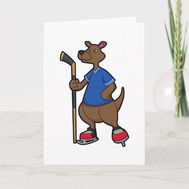Kangaroo at Hockey with Hockey stick Card (Front)