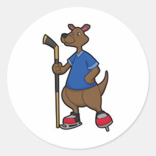 Kangaroo at Hockey with Hockey stick Classic Round Sticker