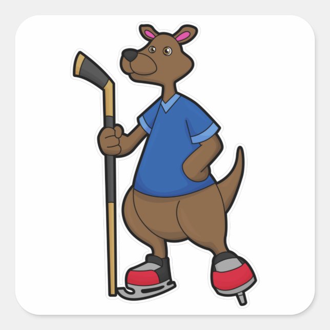 Kangaroo at Hockey with Hockey stick Square Sticker (Front)
