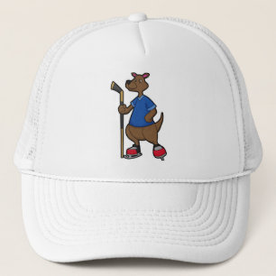 Kangaroo at Ice hockey with Ice hockey stick Trucker Hat