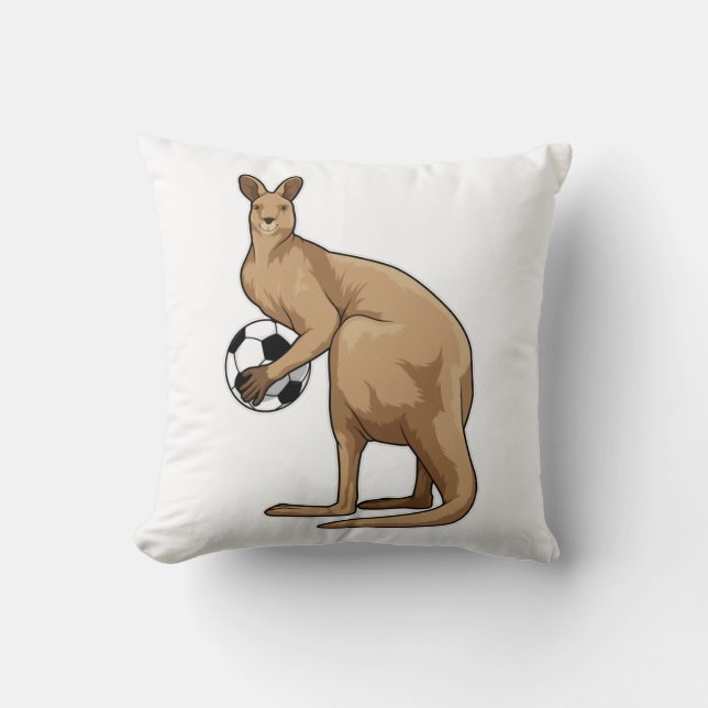 Kangaroo at Soccer Sports Throw Pillow (Front)