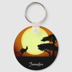 Kangaroo at sunset name keychain