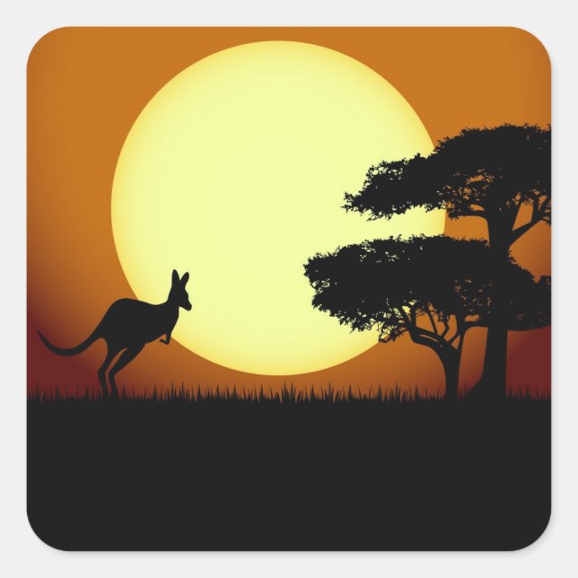 Kangaroo at sunset square sticker (Front)