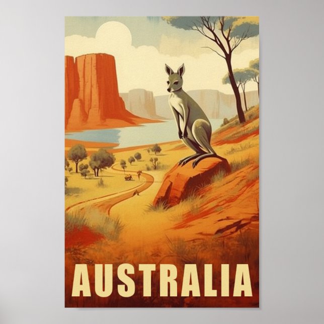 Kangaroo Australia Famous Vintage Travel Place Poster (Front)