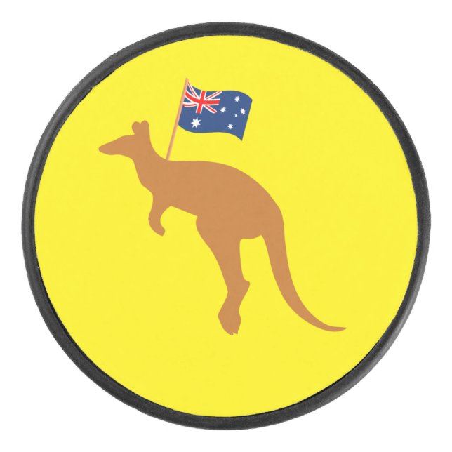 kangaroo australia flag yellow hockey puck (Front)