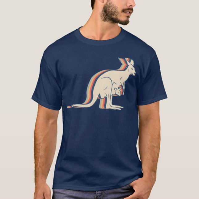 Kangaroo Australia Retro Line Art retro T-Shirt (Front)