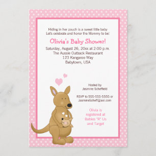 Kangaroo Baby Shower Invitation with Pink Dots