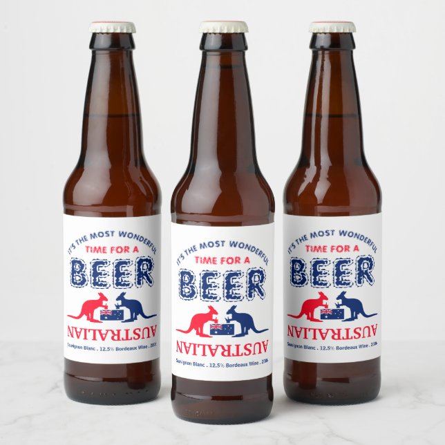 Kangaroo Beer, Australian Flag, Christmas Beer Bottle Label (Bottles)