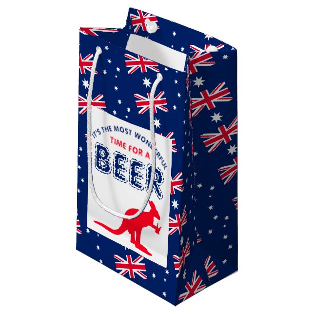 Kangaroo Beer, Australian Flag Christmas Party Small Gift Bag (Front Angled)