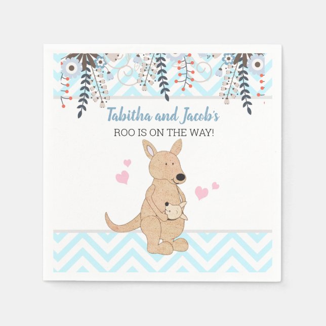 Kangaroo Boho Watercolor Boy Baby Shower Napkin (Front)