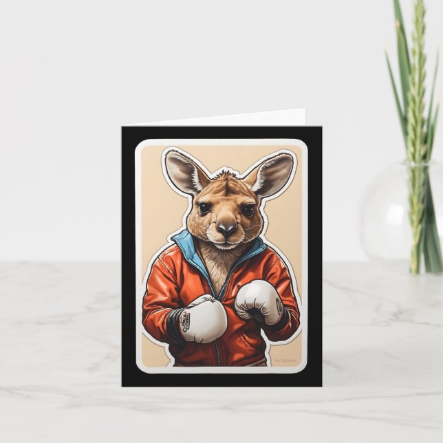 Kangaroo Boxer Design - Playful Boxing Kangaroo Ar Card (Front)